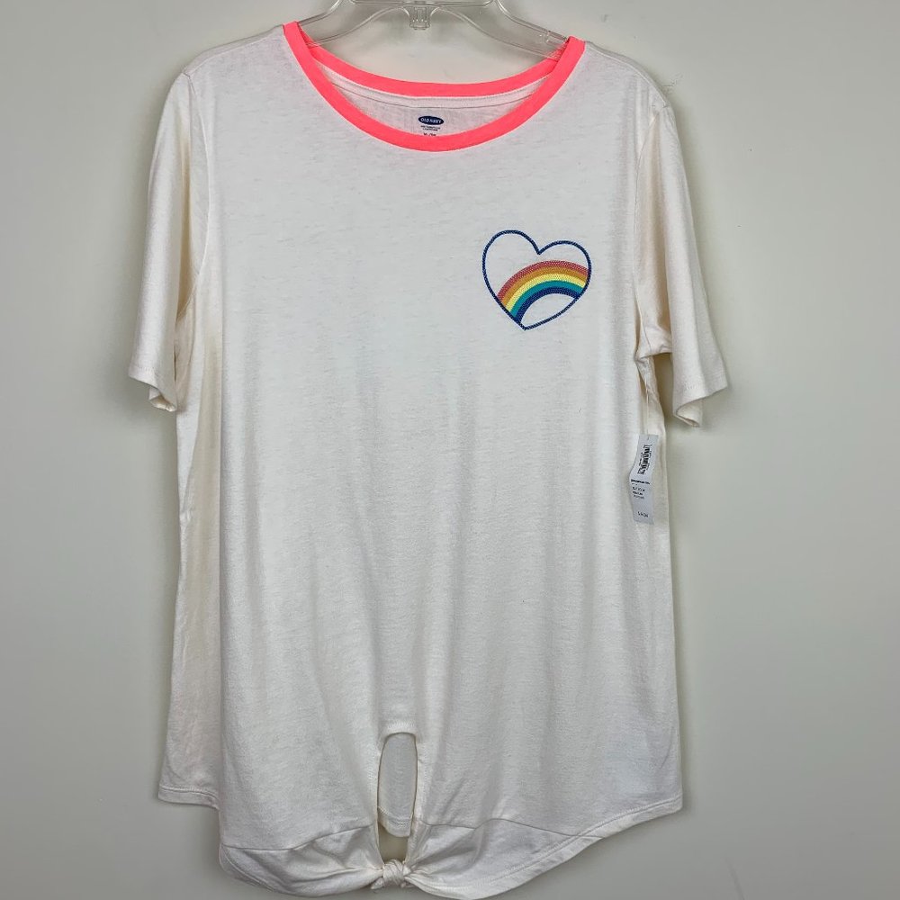 Old Navy Graphic T Shirt Tie Front Cream Top Girls Size XL